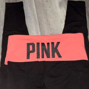 Victoria's Secret Black Leggings with Pink Waistband